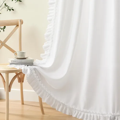 Vista 5 de Cortinas blancas de granja para sala de estar, estilo bohemio y elegante Blanco