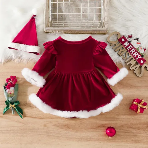 Vista 8 de Ropa de Navidad para bebé niña, vestido de terciopelo de manga larga para bebé, disfraces de Navidad lindos