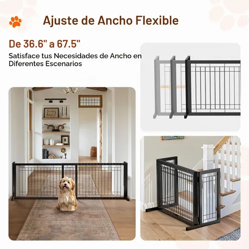 Vista 2 de Bonnlo - Puerta independiente para perros, de 39 a 68 pulgadas de ancho, para chimenea, escaleras, puertas, valla de metal ajustable para mascotas