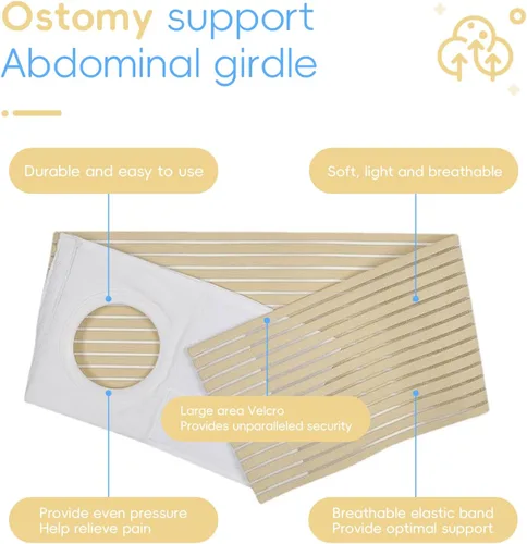 Vista 4 de Cinturón de ostomía abdominal, banda elástica transpirable para el vientre, antihernia para cuidados postoperatorios, después de una cirugía