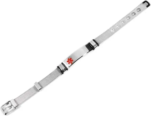 Vista 5 de Pulsera de concientización de enfermedades de alerta médica de acero inoxidable con grabado personalizado gratuito para mujeres y hombres, pulsera