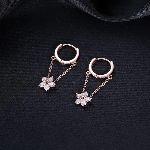 Vista 4 de Reffeer 925 Sterling Silver Flower Chain Drop Earrings Hoop for Women Teens Huggie Hoop Dangle Earrings Chain