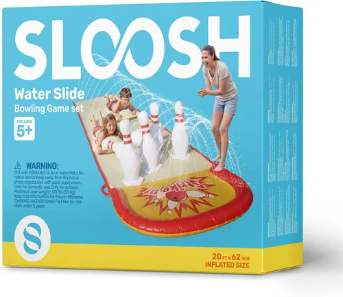 Vista 9 de Sloosh Juego de bolos de tobogán acuático de 20 pies, toboganes de agua y 2 bodyboards de verano con rociador integrado para diversión al aire libre