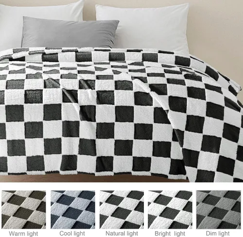Vista 4 de Exclusivo Mezcla - Manta de franela super suave y cálida con diseño de vellón esponjoso, para sofá, cama, con lindo patrón a cuadros, negro, 50" x