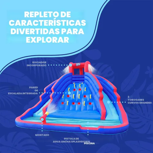 Vista 2 de Sunny & Fun Ultra Climber - Parque inflable de tobogán acuático – Resistente para diversión al aire libre – Pared de escalada, dos toboganes