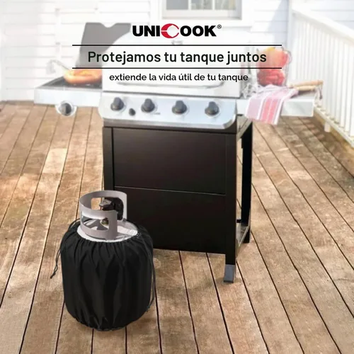 Vista 3 de Cubierta para tanque de propano Unicook 20lb, cubierta impermeable resistente para uso en exteriores para cilindro de gas con cordones ajustables