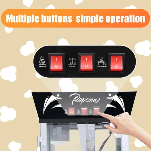 Vista 4 de Máquina para hacer palomitas de maíz, 850 W, máquina profesional para hacer palomitas de maíz, hervidor de acero inoxidable de 12 onzas, máquina