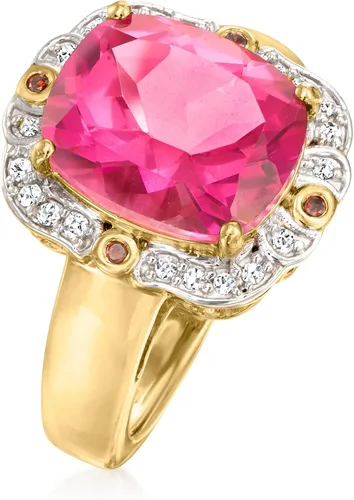 Vista 3 de Ross-Simons Anillo de topacio rosa de 6.50 quilates y diamante multicolor de 0.15 quilates en oro de 18 quilates sobre plata esterlina
