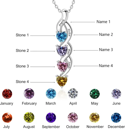 Vista 5 de BAUMA AUTO Collar personalizado para madres con 1 a 6 piedras de nacimiento simuladas grabadas, nombres de familia personalizados para madre e hijo