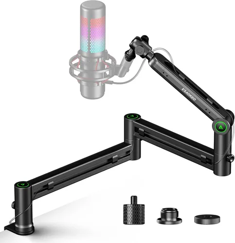 Vista 9 de Brazo de Micrófono, Aokeo AK-58 - Soporte de Brazo de Micrófono de Escritorio de Bajo Perfil Ajustable, Adecuado para Blue Yeti, Snowball iCE