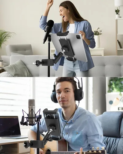 Vista 7 de Soporte de aluminio para tableta para micrófono/soporte de música para micrófono [sin deslizar] Rotación de 360° Soporte ajustable para iPad iPhone