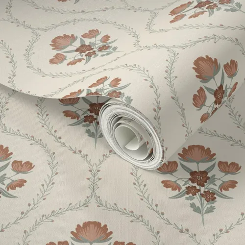 Vista 2 de Spoonflower Papel tapiz floral de granja para despegar y pegar