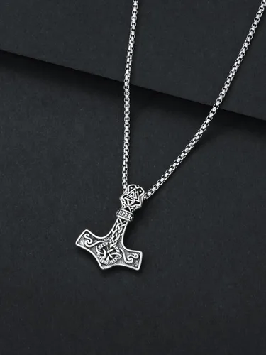 Vista 5 de Swordgod Thor Hammer Mjolnir Necklace for Men Women 925 Sterling Silver Viking Raven Odin Valknut Thor's Hammer Pendant Necklaces Norse Pagan Viking