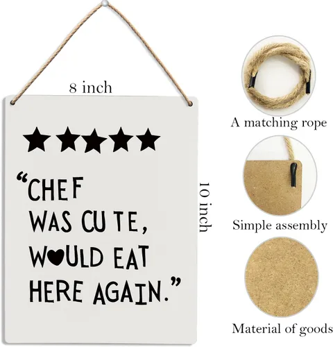 Vista 5 de Letrero de cocina con texto en inglés "Chef Was Cute Would Eat Here Again", decoración de pared en blanco y negro, 8 x 10 pulgadas
