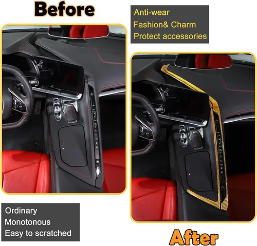 Vista 2 de Kit de decoración de tira de calcomanías de fibra de carbono real 3D suave para centro de automóvil, interruptor de CA, compatible con Corvette C8