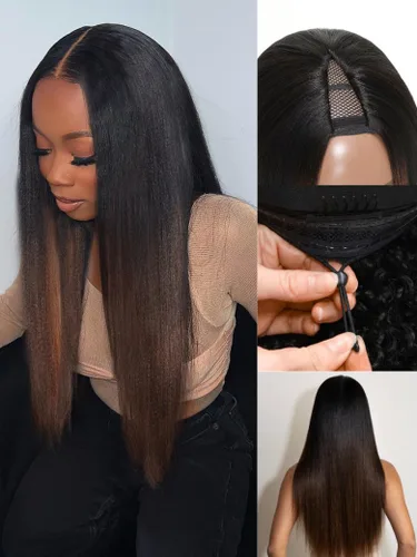 Vista 27 de Nadula Peluca Bob Recta Yaki Degradado Marrón Castaño con Cordón de Cabello Humano - Sin Pegamento Precortada 13X4 HD Pre Todo Peluca Frontal