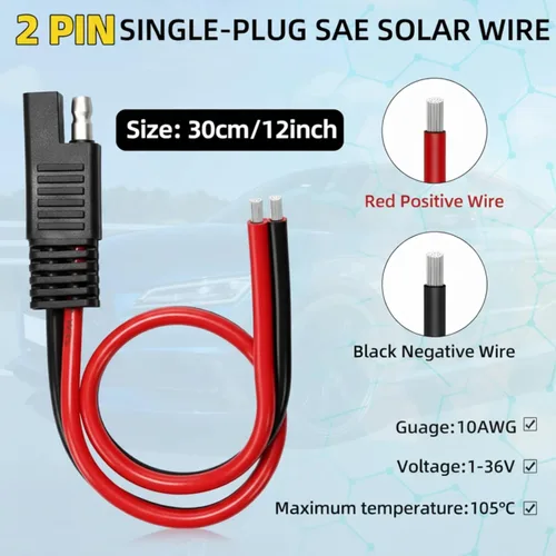 Vista 2 de Frienda Paquete de 8 cables de extensión de conectores rápidos SAE de 10 AWG de 2 pines, conectores de 1 pie de 12 V para desconectar el arnés