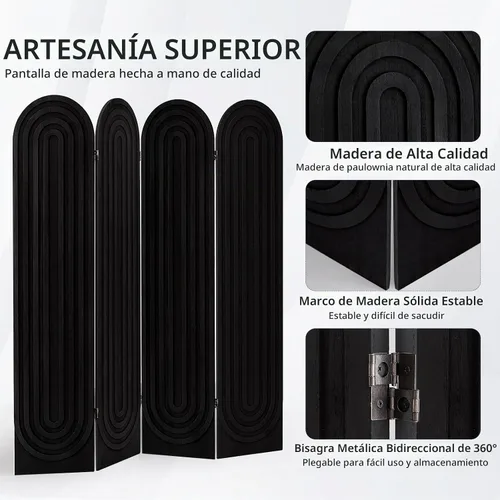 Vista 5 de 4 paneles arqueados divisor de ambientes pantalla plegable de 4 paneles negros
