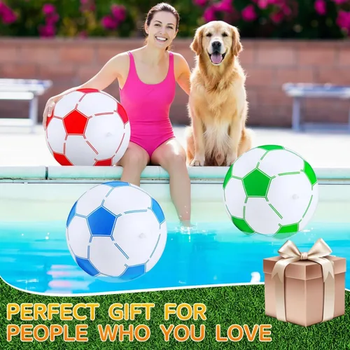 Vista 5 de Hungdao Pelota de fútbol inflable de 16 pulgadas, juguetes de playa grandes, multicolor a granel, pelotas de fútbol inflables, juegos de agua