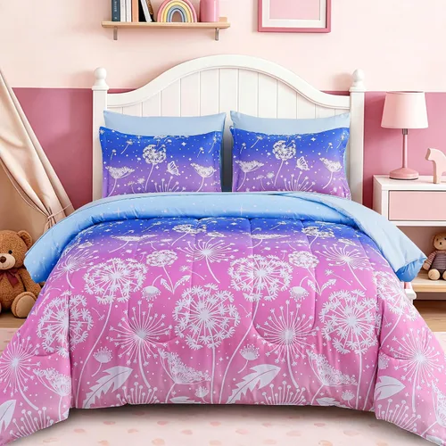 Vista 24 de Dinjoy Juego de edredón de 6 piezas para niñas, juego de ropa de cama colorido de arcoíris degradado tamaño individual, cama en una bolsa para niños