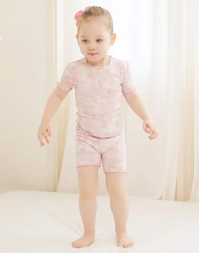 Vista 4 de VAENAIT BABY Pijama de bambú suave teñido anudado corto de verano, conjunto de 2 piezas, 6M-12 años