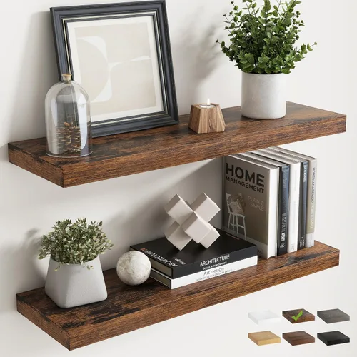 Vista 41 de Estantes flotantes cuadrados de 8 pulgadas para pared, paquete de 3, estantes de baño con veta de madera de 8"D con soportes invisibles, estantes