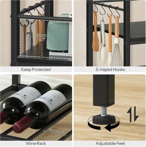 Vista 8 de HOOBRO Isla de Cocina con Almacenamiento, Mesa de Isla de Cocina con Toma de Corriente, 35.4" L Estación de Café de 3 Niveles y Soporte para Negro