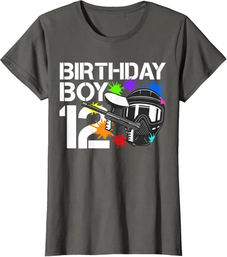 Vista 6 de 12th B-Day Paintball Birthday Party Boy 12 Year Old Funny T-Shirt, Negro