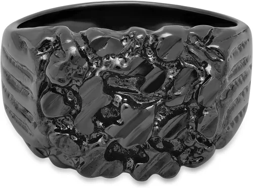 Vista 3 de The Bling Factory Anillo de pepita gruesa chapado en iones negros para hombre, talla 7-16
