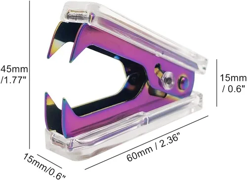 Vista 2 de NatSumeBasics Lindo removedor de grapas de arcoíris, herramienta de extracción de grapas transparente para el hogar, oficina, escuela, accesorios