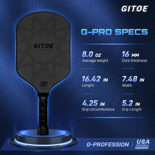 Vista 3 de G-Pro - Paleta de pickleball T700 de fibra de carbono cruda de 0.630 in con alto giro, control y potencia, aprobada por USAPA 2025 para jugadores