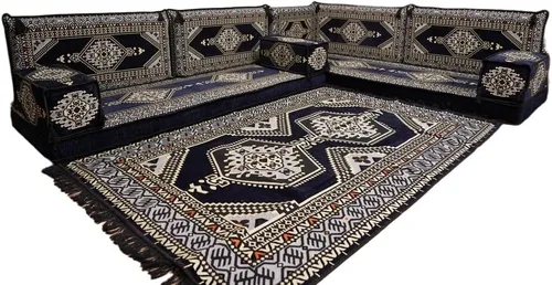 Vista 163 de arabicsofa Juego de asientos Jalsa en forma de L – Majlis árabe hecho a mano con almohadas de respaldo