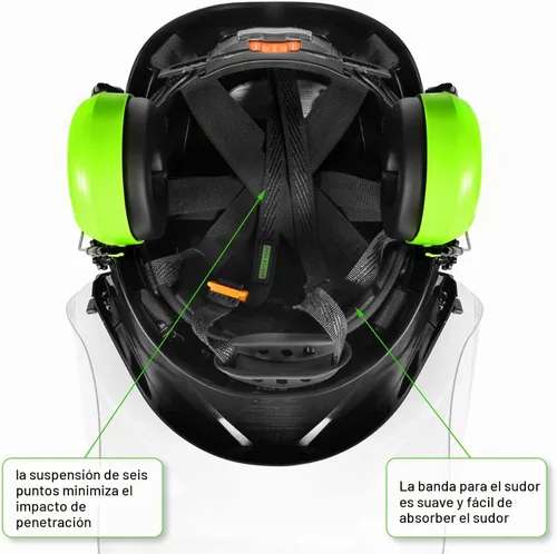 Vista 4 de Casco de Seguridad Forestal para Motosierra con Visera Completa de Policarbonato Transparente y Orejeras 3 en 1 Casco Duro Forestal Protector facial