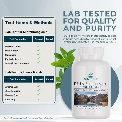 Vista 4 de Nature's Lab Suplemento DHEA de 50 mg, promueve niveles hormonales equilibrados, energía saludable y mayor claridad mental* - 300 cápsulas