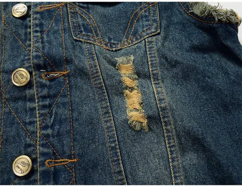Vista 5 de NASKY Chaleco y chaqueta de mezclilla rasgados retro para hombre