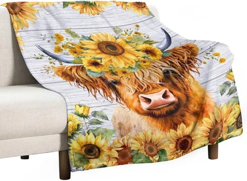 Vista 2 de Manta de vaca de las Tierras Altas para adultos - Mantas de vaca para mujeres y niñas - Suave, esponjosa y acogedora - 30"x40" Mantas para niños