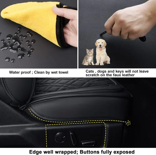 Vista 5 de LUCKYMAN CLUB Fundas de asiento delanteras F150 J03-Q3 con piel sintética impermeable, para Ford F150 2015-2025 y F250 F350 F450 2017-2025
