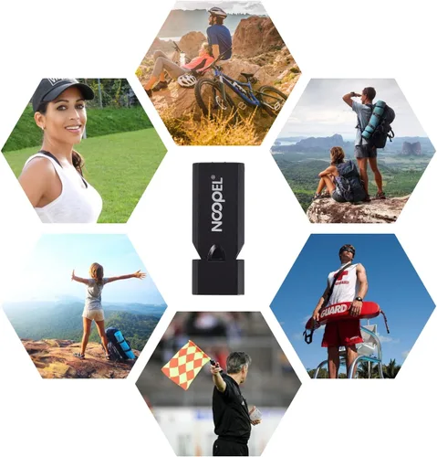 Vista 6 de Whistle Emergency Noopel - Silbatos de supervivencia de tres tubos, paquete de 2 con cordón y llavero para senderismo, camping, kayak, deportes