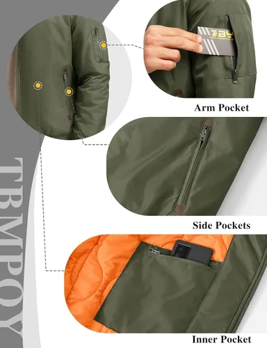 Vista 6 de TBMPOY Men's Winter Bomber Jacket Warm Fall Casual Flight Windbreaker Padded Coats Full Zip Stylish Varsity