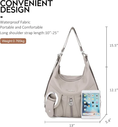 Vista 2 de Angel Kiss Bolso de mano estilo hobo para mujer, bolso de hombro cruzado amplio, bolso de mano con asa superior de cuero sintético lavado