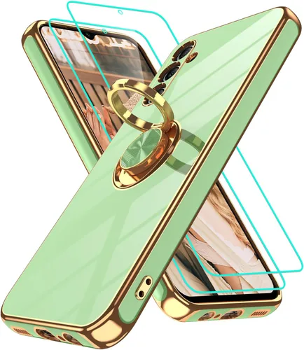 Vista 338 de Funda para Motorola Moto G 5G 2024: Funda Moto G Play 5G 2024 con 2 piezas de protectores de pantalla, soporte de anillo de rotación de 360°