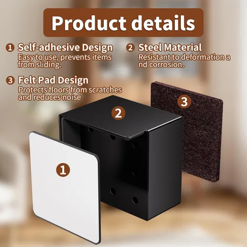 Vista 8 de Elevadores de cama para muebles de 2 pulgadas, de metal, autoadhesivos