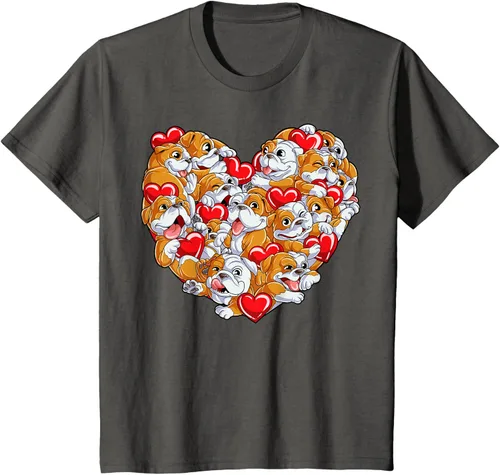 Vista 31 de Camiseta inglesa para el día de San Valentín con diseño de corazón y perro amante de los niños Negro