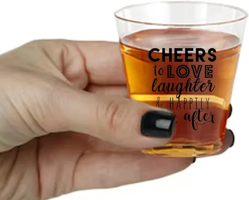 Vista 8 de Vasos de chupito de boda – Cheers to Love Laughter and Happily Ever After Vasos de chupito a granel paquete de 100 – 2 onzas desechables regalos