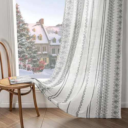 Vista 12 de MEETSKY Cortinas verde salvia de 63 pulgadas de largo, cortinas boho para sala de estar y dormitorio, cortinas semitransparentes de estilo lino