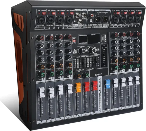 Vista 14 de Mezclador de Audio de 4 Canales, Mezclador DJ con Amplificador de Potencia, Tarjeta de Sonido de Audio con Alimentación Fantasma de 48V, Interfaz