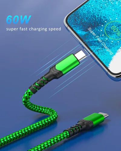 Vista 2 de Cable USB C a USB C de 60 W, [6 pies, paquete de 5] cable trenzado tipo C de carga rápida compatible con iPhone 17, 16, 15 Pro Max, MacBook iPad