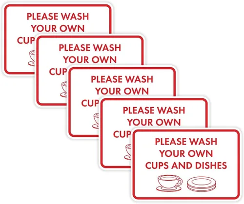 Vista 24 de Letrero clásico enmarcado con texto en inglés «Please Wash Your Own Cups and Dishes» (negro)