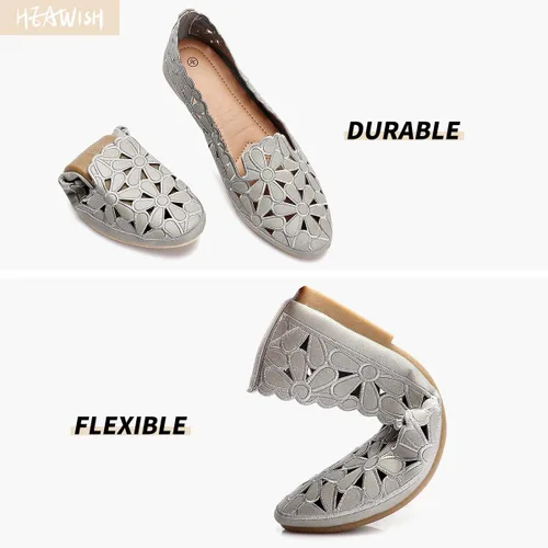 Vista 4 de HEAWISH - Zapatos planos para mujer estilo ballet, con diseño floral, piel sintética, punta redonda, calzado elegante, color negro y beige