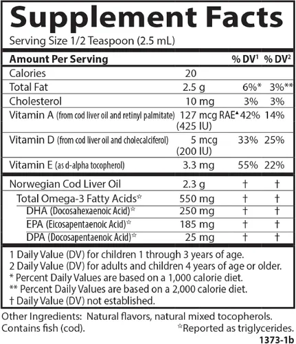Vista 9 de Carlson - Aceite de hígado de bacalao para niños, 550 mg de omega-3, más vitaminas A y D3, bacalao ártico noruego capturado en la naturaleza, aceite